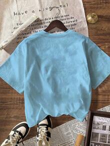 2000s Style New Summer Unisex Vintage T-Shirt With Dancing Cat And Star Pattern, Loose And Comfortable, Suitable For Summer Wear Casual - Baby Blue - View 2