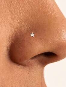 1pc 925 Sterling Silver Small Flower Zirconia Nose Stud, Flat Back, Hypoallergenic, Piercing Jewelry, Nose Ring, Ear Stud, Unisex, Daily Casual Wear - Gold - View 5