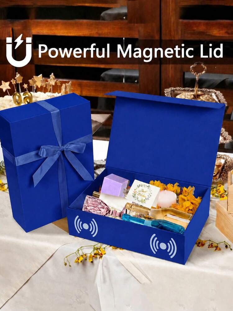 3 piezas de cajas de regalo magnéticas con cinta, caja de embalaje de regalo reutilizable de lujo para Navidad, boda, cumpleaños, fiesta de vacaciones, almacenamiento de regalos (azul) - Azul - Añade 7