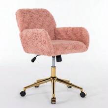 Dressing Chair In Fluffy Faux Rabbit Fur, Purple, Height Adjustable, 360° Swivel, With Armrests, Gold Metal Caster Base, Comfortable, Ideal For Bedroom Or Office, DE1831VT - 粉色 - 查看 3