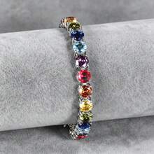 MDFUN 1 Stück Regenbogen CZ Tennis Armband für Frauen, 18K Weißgold plattiert 6mm Gliederkette 6-8,5 Zoll - 6 mm – Weiß - Übersicht 2
