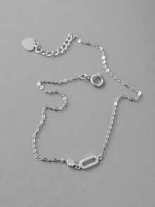 1pc S925 Sterling Silver Minimalist Thin Chain Geometric Anklet For Women, Niche Gentle Style, Versatile For Vacation, Commute And Daily Wear, Adjustable Delicate Small Foot Chain, Gift For Best Friend And Girls On Holidays - Geometry - View 8