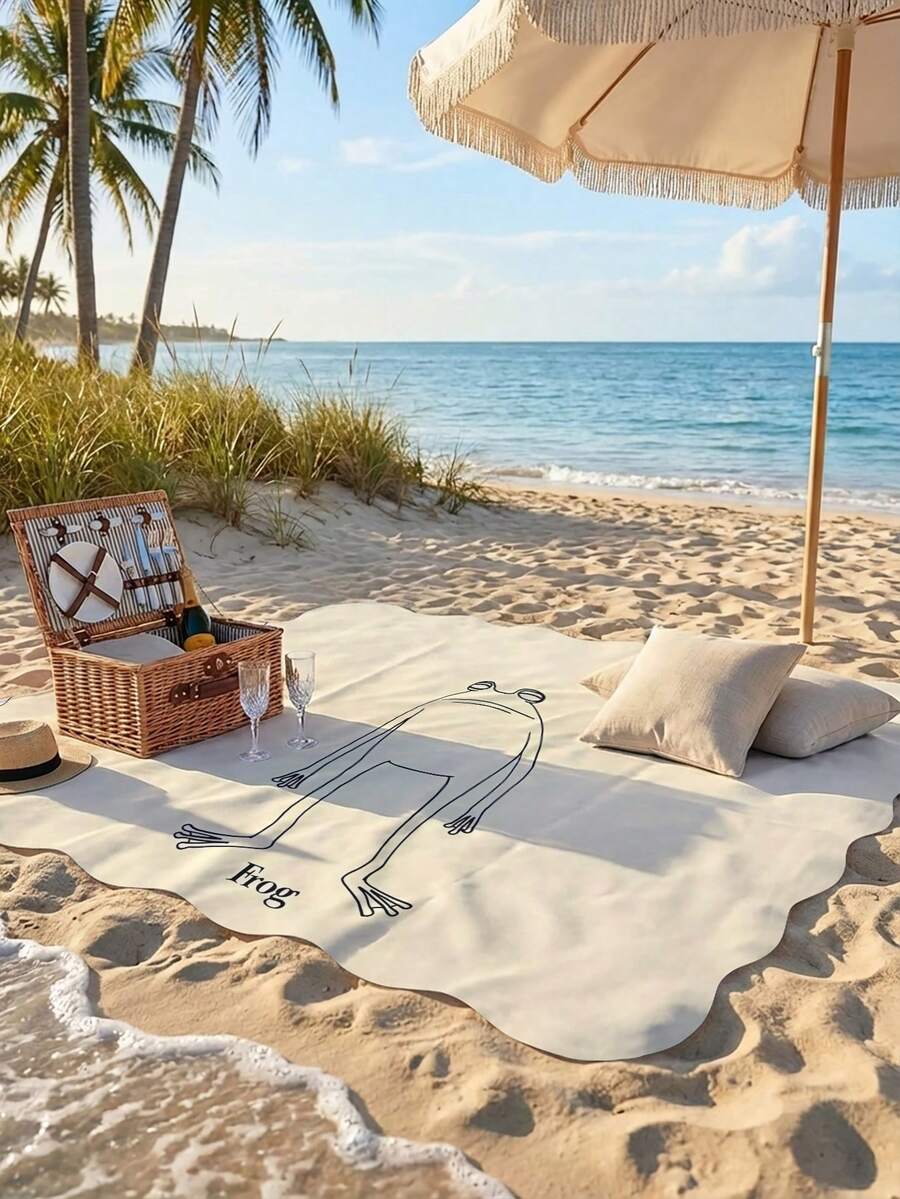 1pc Picnic Mat, Beach Mat, Camping Mat, Outdoor Mat, Animal Pattern Print, Cloud-Shaped Design, Extra Large Thickened Foldable Multi-Purpose Moisture-Proof Mat. Suitable For Daily Picnics, Camping And Beach Activities, Ideal For Parks, Suburbs - Frog00100 - View 1