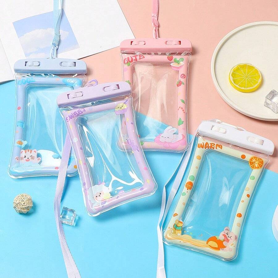 Cute Cartoon Waterproof Phone Pouch With Air Cushion Protection, Floating Touchscreen Waterproof Case For Outdoor Rafting And Swimming - Multicolor - View 1