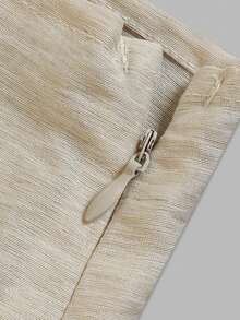 Fall Women High Waist Pleated Linen Blend Wide Leg Pants, Button Zip Solid Casual Trousers With Pockets - Apricot - View 6