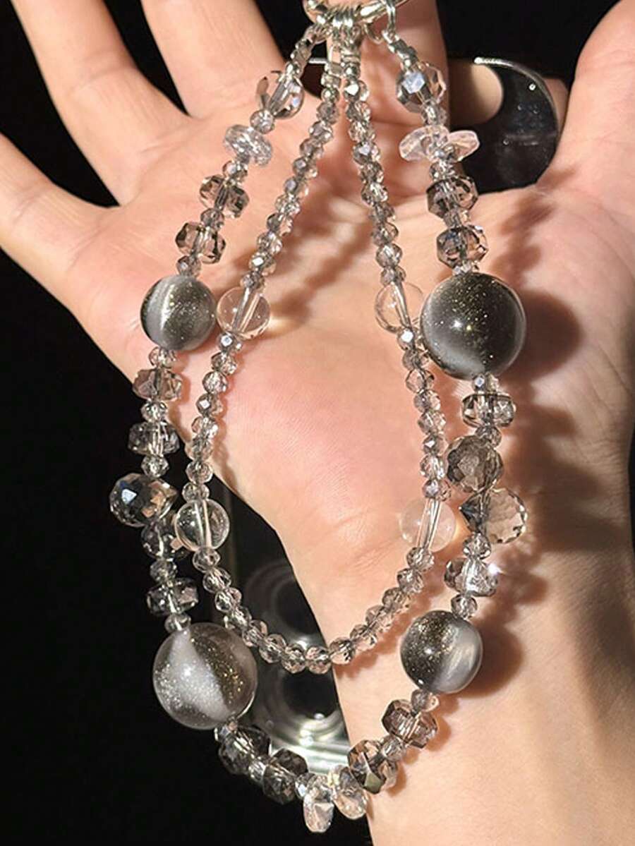 1件極簡高級灰色水晶雙層時尚包包吊飾掛件 - 彩色 - 查看 1