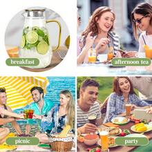 68 Oz Glass Pitcher With Lid – 2 Liter Water Carafe For Fridge, Large Iced Tea Jug For Home, Party & Coffee Table, Heavy Duty (Clear) - Transparent Gold Cap - View 2