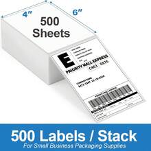 1 Stack Of 4-Inch X 6-Inch Direct Thermal Printer Labels, 500 Labels Per Stack. Folded For Thermal Printer Paper, Commercial-Grade Thermal Printer Stickers, Perforated Thermal Printer Labels. - 1 Stack Of 500 Sheets - View 3