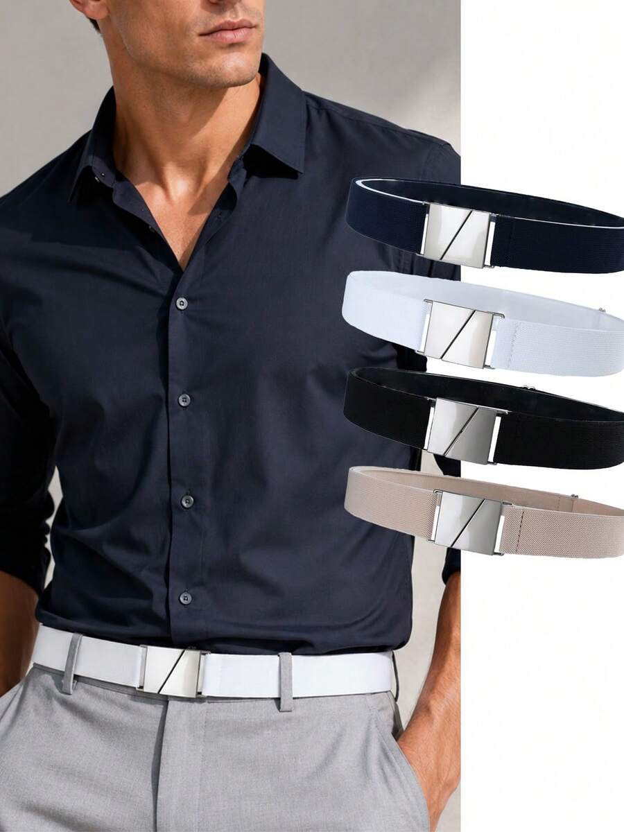 Metal Buckle Elastic Waist Belt Solid Color Versatile - Multicolor - View 1