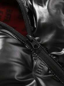 Men's Shiny Stand Collar Long Sleeve Detachable Hood Solid Color Casual Style Warm Padded Coat For Autumn/Winter - Black - View 6