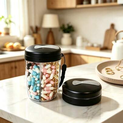 Portable Large Pill Box, Double Lid Design Sealed Moisture-Proof Pill Dispenser, 7-Day Independent Compartment Vitamin Storage Box, Suitable For Fish Oil, Vitamin Storage Box, Office, Fitness, Travel, Camping Dedicated