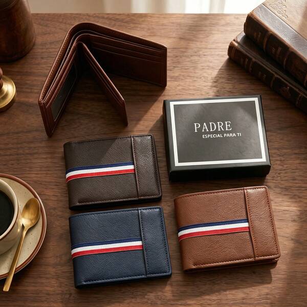 Billetera corta de piel auténtica para hombre, plegable con múltiples ranuras para tarjetas, ideal para regalo y uso diario