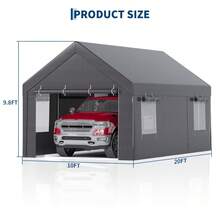 strundghti 20x12x10 Ft Heavy Duty Portable Garage – All-Weather Carport Canopy With 140g PE Waterproof Cover – 4 Roll-Up Doors & 4 Vent Windows For Trucks, Boats, Storage - Gray - View 2