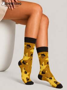 ZHIYITANG Random 1 Pair/5 Pairs Women's Mid-Calf Socks, Cartoon Fashion Fun Creative Personalized Highly Attractive Women's Socks, Spring/Autumn Thin Breathable Comfortable Soft Moisture-Wicking Sweat-Absorbing Socks, Sports Casual Street Style Women's Long Socks Suitable For Daily Wear - Multicolor - View 6