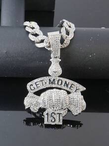 Iced Out GET MONEY 1ST Dollar Money Bag Pendant Cuban Chain Men Hip Hop Bling Rhinestone Rap Necklace Gold Silver Street Jewelry - pendant necklace - View 7