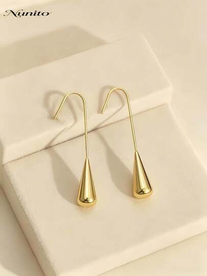 Brincos de Gancho Minimalistas Dourados com Gota de Água para Mulher, Brincos Pendentes Longos, Estilo Elegante Versátil e Suave, Favorecedores para o Formato do Rosto, Adequados para Trabalho, Encontros e Uso Diário