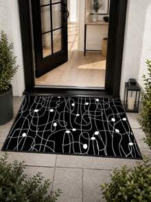 1 pieza Alfombra de piso antideslizante con patrón para exteriores, alfombra interior, alfombra de baño, alfombra de cocina, alfombra decorativa, alfombra multifuncional para pasillo, suave y cómoda, fácil de limpiar, adecuada para entradas interiores y exteriores, dormitorios, decoración del hogar - Blanco y Negro - Ver 2