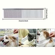 1pc Heavy Duty Professional Cat & Dog Universal Comb - Stainless Steel Dense Tooth Design, Suitable For Long, Thick Curly Or Straight Hair - Friction-Reducing Design, Ideal For Professional And Home Use - Perfect Choice For Pomeranian, Samoyed, Afghan Hound - Durable Pet Grooming Tool, Comfortable Handle Comb, Suitable For Deshedding And Trimming - Silver - View 5