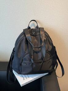 Nueva mochila de moda tipo cuna de gran capacidad en color liso, bolsa de almacenamiento multifuncional para viaje, bolsa de mamá, bolso de hombro - Multicolor - Ver 4