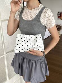 Tas Tangan Kecil Polkadot Chic untuk Wanita, Desain Niche Baru Musim Panas 2026, Clutch Kasual Mewah untuk Kantor dan Perjalanan - Putih - View 7