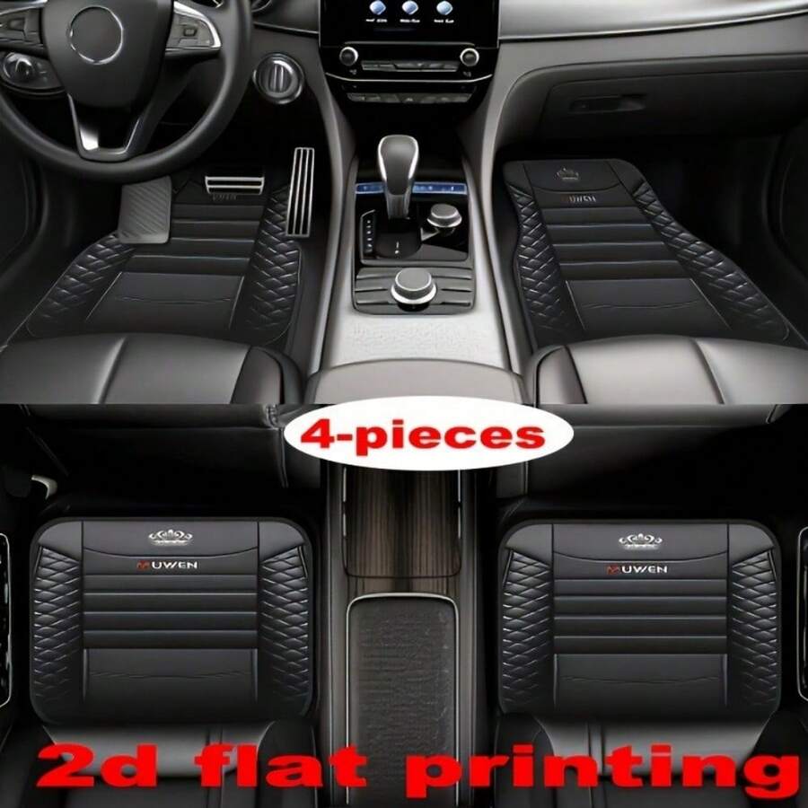 2PCS/4pcs Wear-Resistant And Dust-Proof Car Mat Set, Upper Protection Floor Mat With Retro Print, Easy To Clean Universal Car Foot Mats - A - View 1