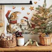 1/3Pcs Cute Christmas Bunny Wall Stickers, Santa‑Hat Rabbit Star & Heart Decals, Xmas Aesthetic Self‑Adhesive Wall Art For Bedroom Living Room Indoor Holiday Home Decor Gift - Rabbit Wall Sticker - View 6
