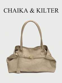 CHAIKA & KILTER Colorblock Large Capacity Handbag, Fashionable Shoulder Strap Decorated Shoulder Bag, Magnetic Closure, Suitable For Daily Outings, Dates, Commuting, Women's Fashion Bag - Khaki - View 2