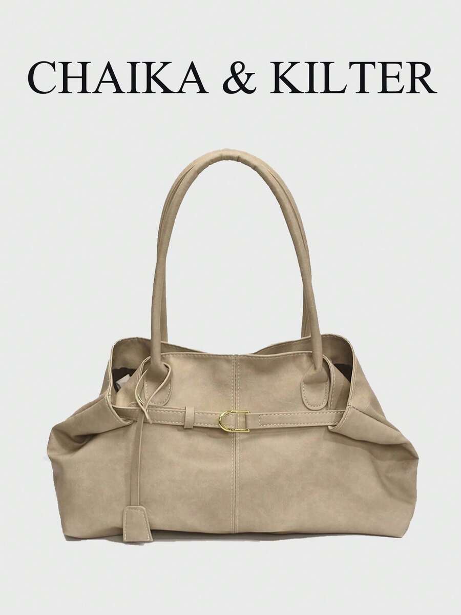 CHAIKA & KILTER Colorblock Large Capacity Handbag, Fashionable Shoulder Strap Decorated Shoulder Bag, Magnetic Closure, Suitable For Daily Outings, Dates, Commuting, Women's Fashion Bag