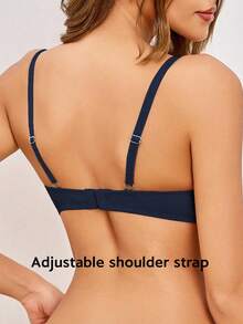 Women's Solid Color Minimalist Underwire Push-Up Bra - Blue - View 2