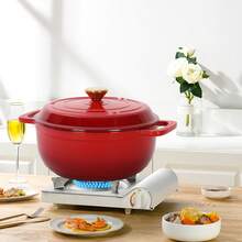 7.5QT Gradient Red Enamel Cast Iron Cooking Pot With 2 Silicone Heat Resistant Gloves For Stewing, Braising & Daily Home Cooking - View 2