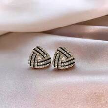 2 piezas Pendientes de tachuela con diseño de diamante de imitación - Dorado - Ver 2
