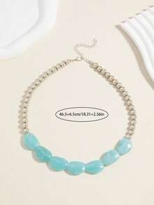 European And American Cross-Border Fashion Vintage Resin Beaded Necklace, Suitable For Daily Wear, Parties And Gatherings - Blue - View 4
