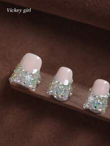 Uñas postizas, 10 piezas, hechas a mano, simples y de moda, uñas de varios colores hechas a mano para pegar - Rosa Pálido - Ver 5