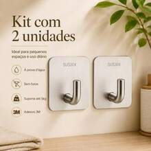 Kit Ganchos Inox 304 Adesivo 3M Cabide De Parede Autocolante Sem Furo Preminum Cromado Organizador - GS-2 UN - Visão 2