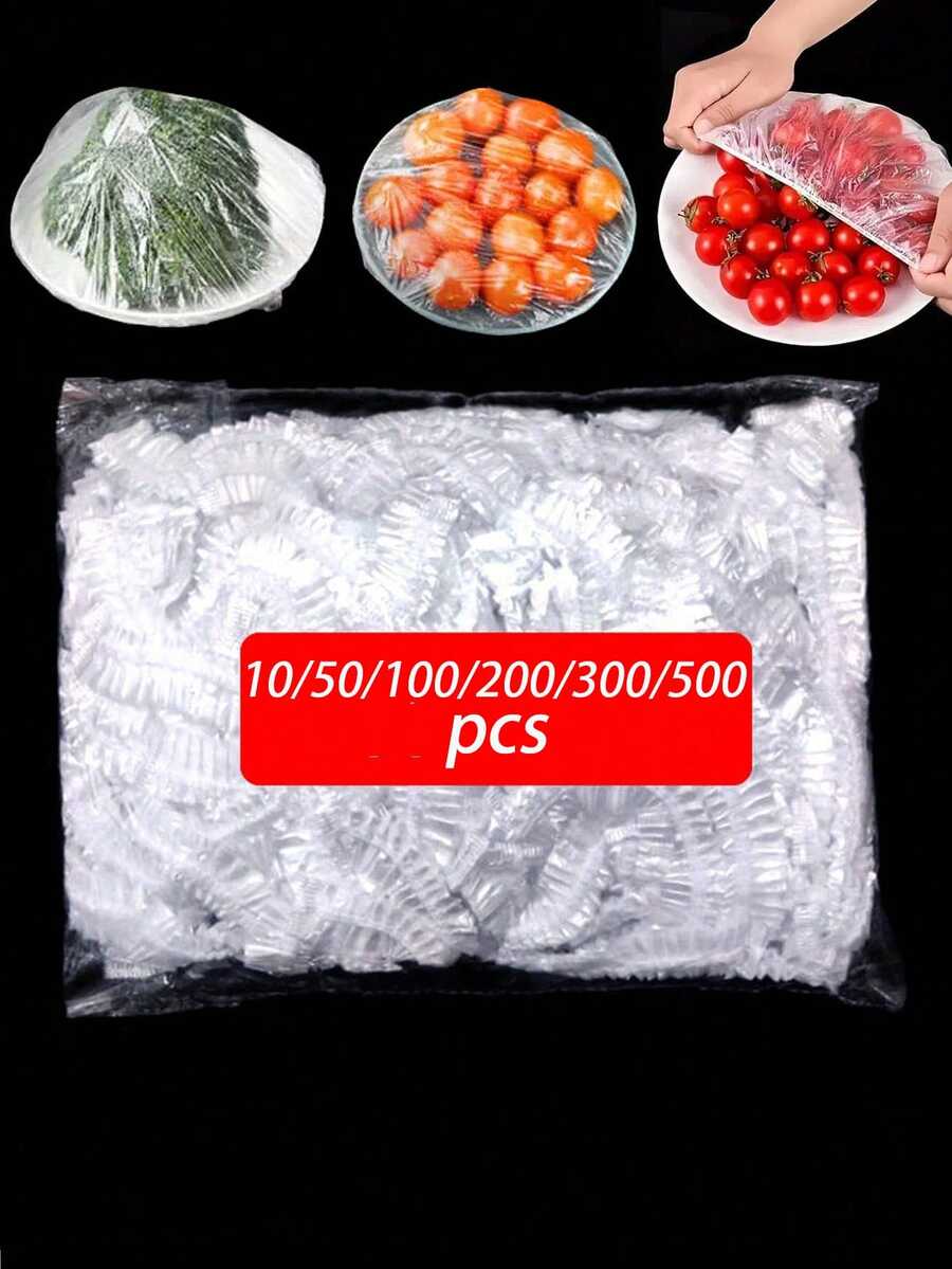 100/200/300/500入 透明塑膠包裝蓋 PE薄膜塑膠袋 碗蓋 剩食保鮮蓋，保持食物新鮮 廚房用品 家用烹飪
