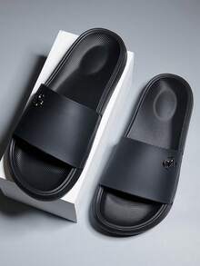 Men's Black Commuter Pony Slippers, EVA Casual Indoor House Slippers, Plus Size Summer Sandals - Black - View 2