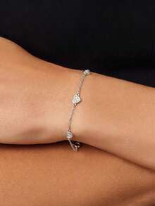 1 pieza Pulsera de plata de ley S925 con corazón suave y fresco para mujeres, joyería de mano de cadena delicada de lujo ligero y moda de alta gama, pulsera minimalista personalizada con pequeño corazón para fiesta, viaje, desplazamiento, uso versátil - Amar - Ver 14