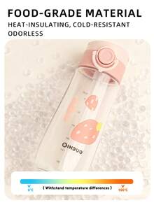 1pc 380ml Kids Straw Cup, Student Water Bottle, Lockable Leak-Proof Durable Tritan With Scale And Handle, Suitable For Daily Use. Cute Gift - Strawberry Pink - View 4