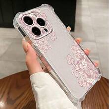 1件新款極簡蕾絲四角防摔彩繪透明TPU保護殼，適用於Apple系列、Series、Apple 17 Pro Max、16 Plus、16 Pro Max、16 Pro/11、15 Pro Max、14 Pro Max、Galaxy S25 Ultra、S24 FE、S23 Plus、SAM A55、A25、A15、A06、A04E、C15、Hot30i、Note14 - 無色 - 查看 2