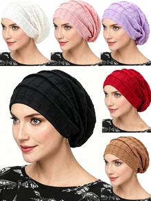 CONFLASS Solid Crinkle Textured Turban Hijab For Women, Stretch Soft Waffle Knit Head Wrap, Comfortable Chemo Cap Hair Loss Cover Daily Wear Headscarf - Multicolor - View 5