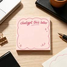1pc Pink & Blue Fun "Chatgpt This Later" Sticky Notes, Light Blue Wavy Edge Self-Adhesive Memo Notepad, Office School Desktop Supplies, Aesthetic Daily Planner Decorative Sticky Notes For Students And Office Workers - 50-sheet Sticky Note Pad - View 2