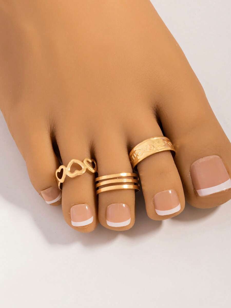 1 Set Anello Minimalista Dorato Elegante Personalizzato con Linea a Cuore, Regalo per Vacanze al Mare e Festività - Dorato - Visualizzare 1