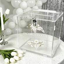 Caja de tarjetas de acrílico transparente, caja de exhibición de tarjetas de boda con diseño floral - Perfecta para bodas, graduaciones, cumpleaños, aniversarios, material de acrílico duradero, suministros para fiestas - 1PC - Ver 2