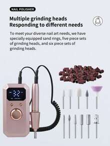 Portable Rechargeable Electric Nail Drill Machine, LED Display Nail Polisher Set With Multiple Grinding Heads, Forward & Reverse Rotation, Manicure Pedicure Nail Art Tools For Home & Salon Use - A - View 12