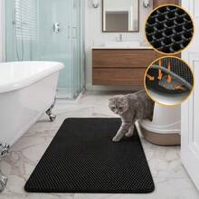 1pc Upgraded Honeycomb Cat Litter Mat, Urine-Proof Waterproof Scratch-Resistant Litter Collection Mat, Washable Foldable Floor Protector, Suitable For Multi-Cat Households And Pet Care Back To School Season - Black - View 3