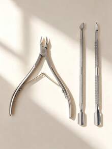 3pcs/2pcs/1pc Alat Perawatan Kuku Multifungsi, Gunting Kutikula Stainless Steel + Pendorong Kuku, Penggunaan di Rumah, Perjalanan, Salon, Set yang Istimewa, Hadiah untuk Wanita, Hadiah Liburan - Perak - View 2