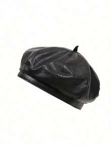 1pc Women's Black PU Leather Beret, Popular Style In Saudi Arabia, Elegant Women's Accessory - Black - View 7