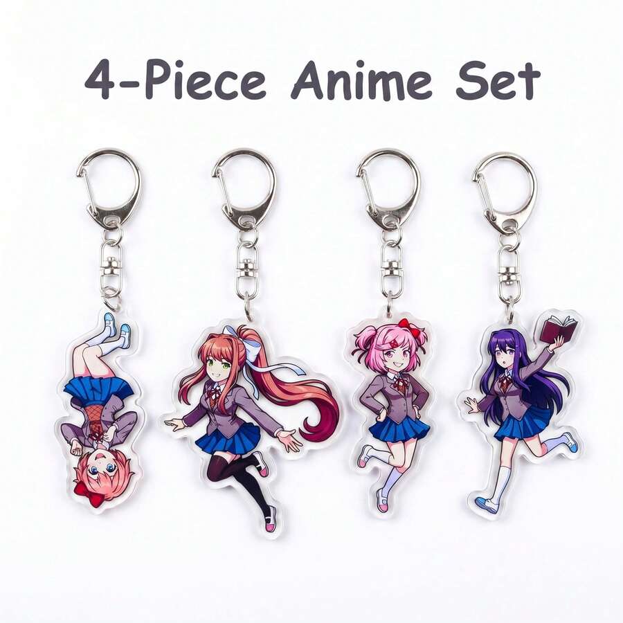 DDLC Doki Doki Literature Club Natsuki Acrylic Keychain Cute Anime Girl Charm Visual Novel Game Character Merch Desk Decor Backpack Bag Pendant Room Decor Home Decor Back To School Collectible Otaku Gift Anime Accessory Desktop Display Fan Gift
