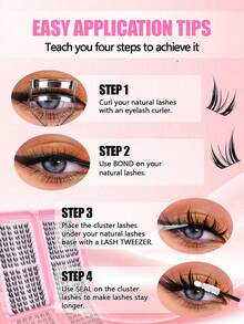 192 Clusters D Curl Fluffy Cat Eye Lash Book, Long Lasting Curly Lashes, Easy Application For Beginners, For Daily Commute, Wedding, Party & Travel - D - View 6