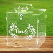 Caja de tarjetas de boda cuadrada de acrílico transparente exclusiva con cerradura, caja de almacenamiento para tarjetas de bendición y regalos en efectivo ensamblada - transparente - Ver 6